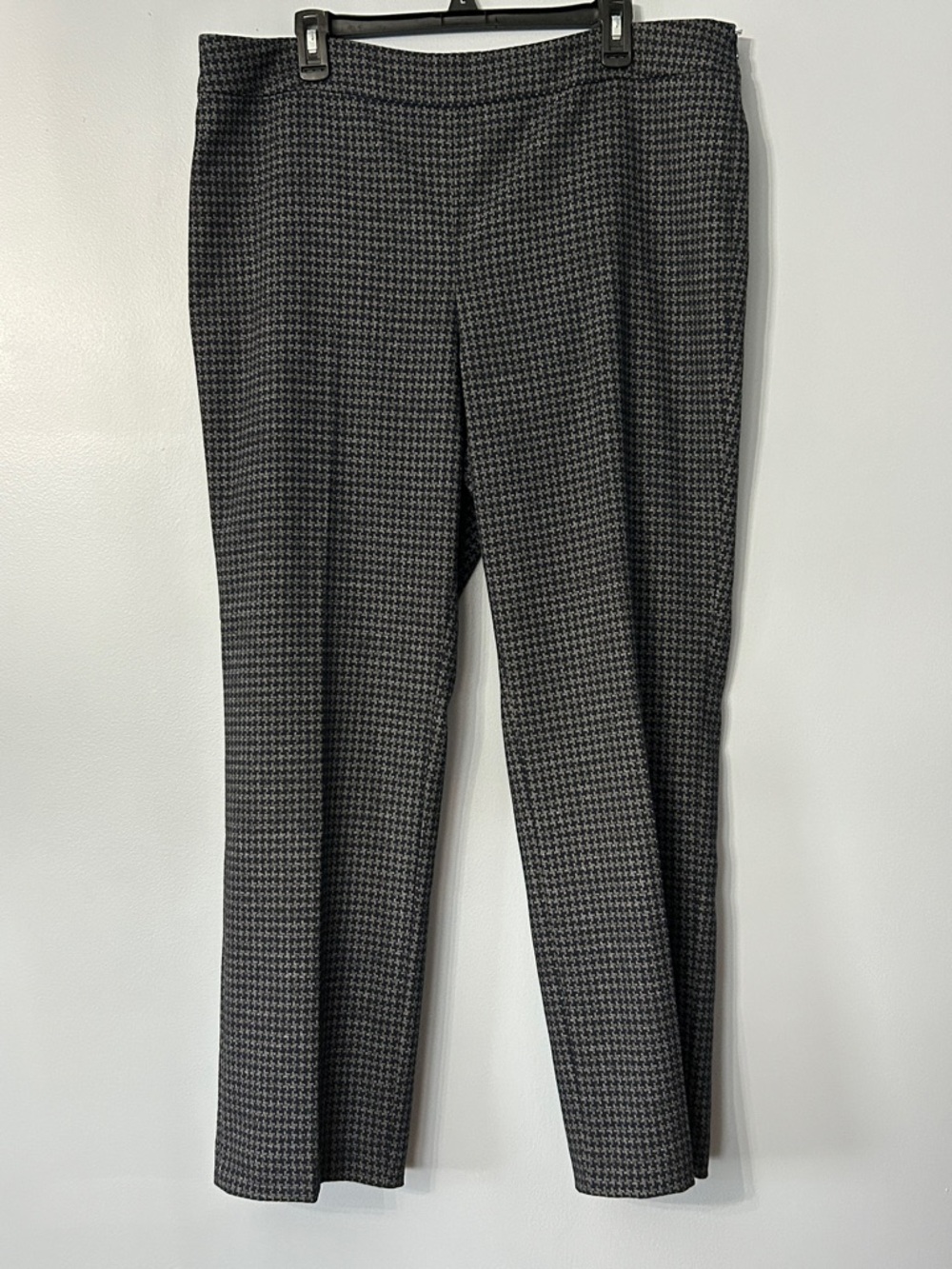 Talbots Blue & Grey Houndstooth Side Zip Straight Leg Pants Women's Size 16